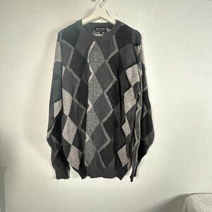 Patrick James Signature Mens Merino Wool Argyle Sweater Large Gray Pullover